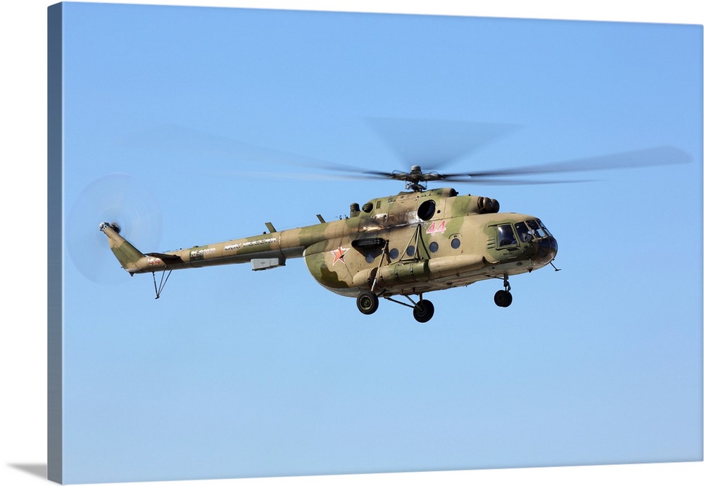 Mil Mi-8MT transport helicopter of Russian Air Force landing.