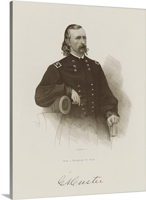 Military History Engraving Of General George Armstrong Custer, Circa 1865