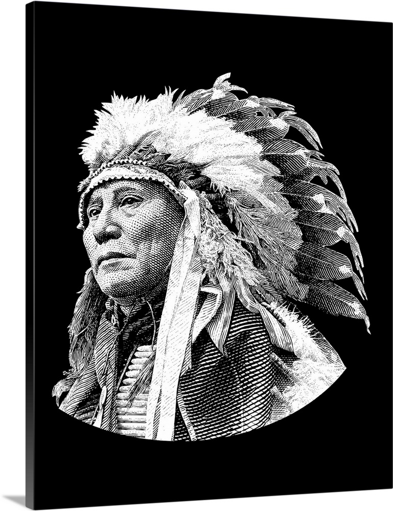 Native American history design of Chief Hollow Horn Bear, a Brule Lakota leader.