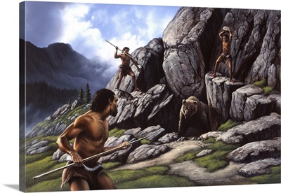 Neanderthals hunt a cave bear