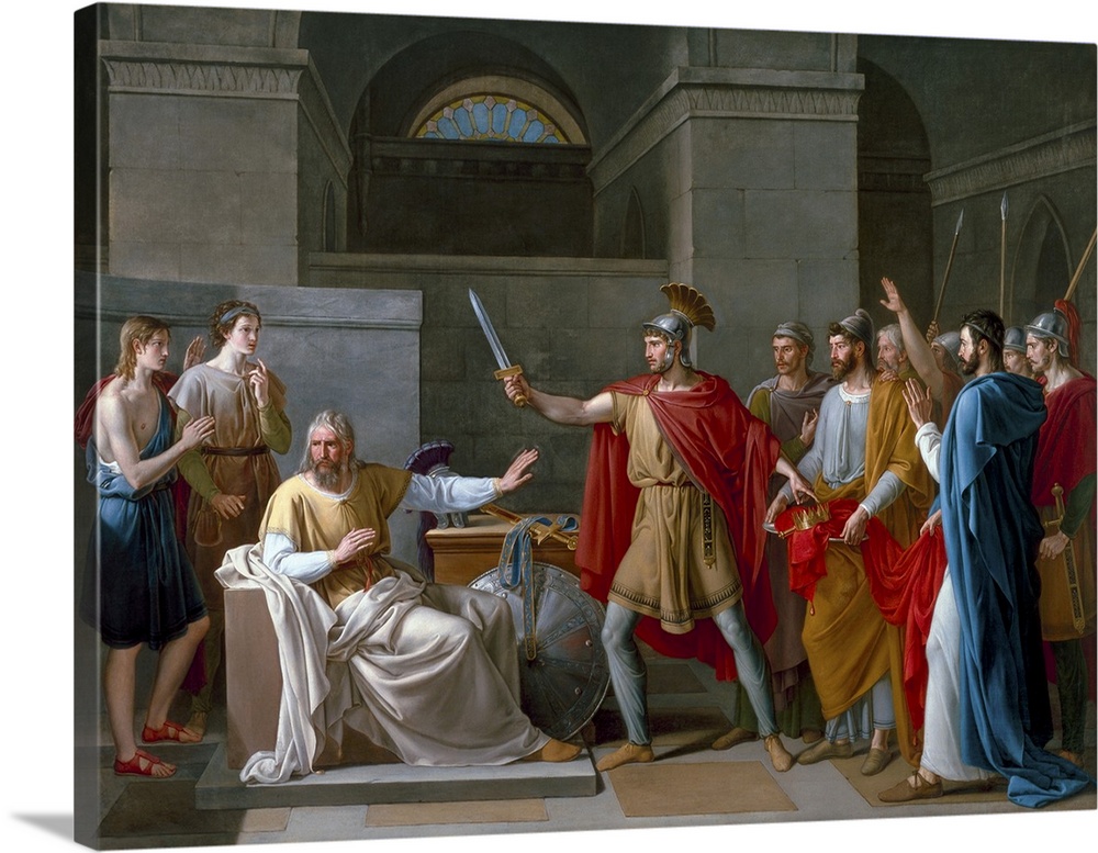 Neoclassical painting from 1819 titled Wamba Renouncing The Crown, by artist Juan Antonio Ribera. It shows the Visigoth ki...