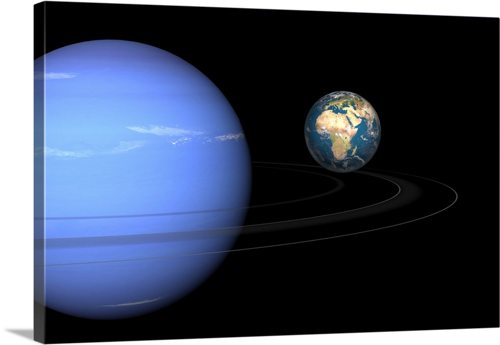 Artist's concept of Neptune and Earth.