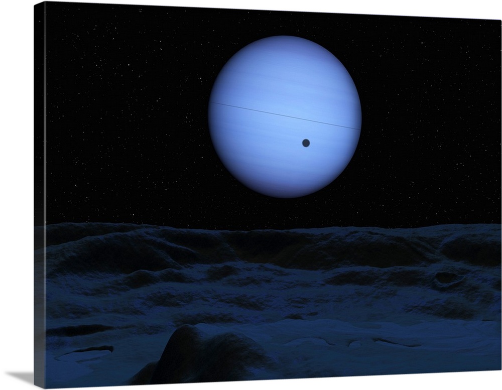 Artist's concept of Neptune as seen from its largest moon Triton.