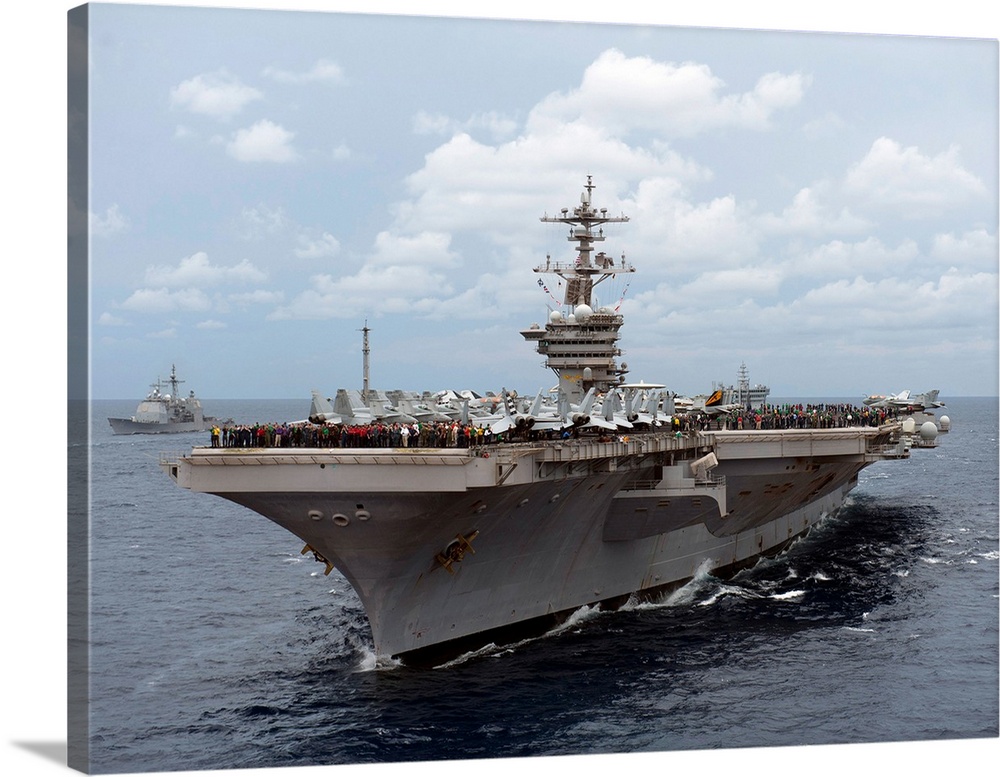 Nimitz class aircraft carrier USS Carl Vinson transits the Bay of Bengal.