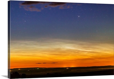 Noctilucent Clouds On The Horizon In Alberta, Canada