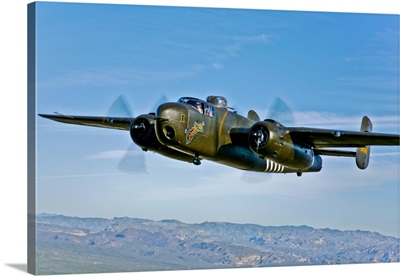 North American B-25G Mitchell bomber in flight near Mesa, Arizona