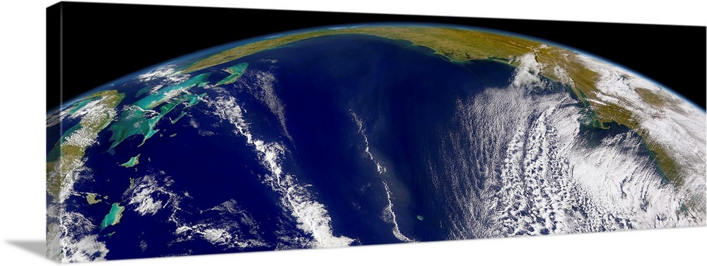 Oblique Bermuda's-eye-view of the United States east coast.