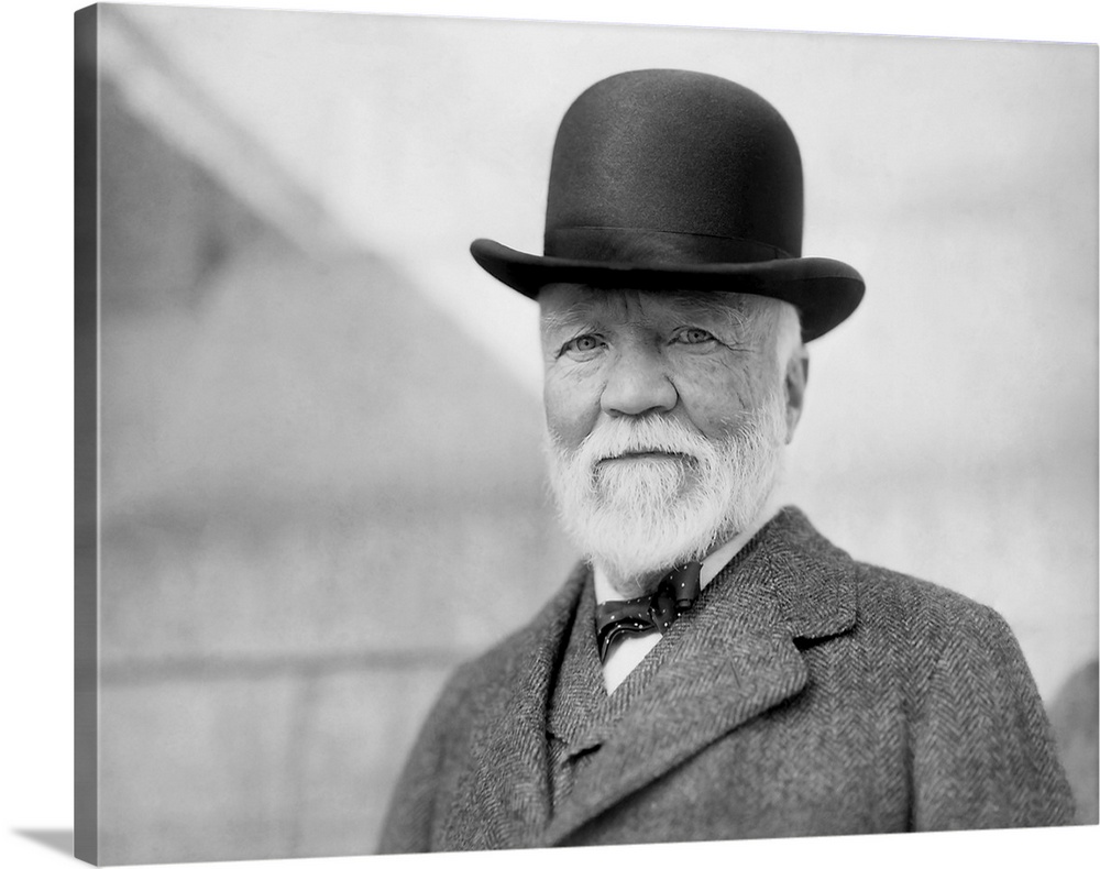 October 18, 1913 - Andrew Carnegie wearing a bowler hat.