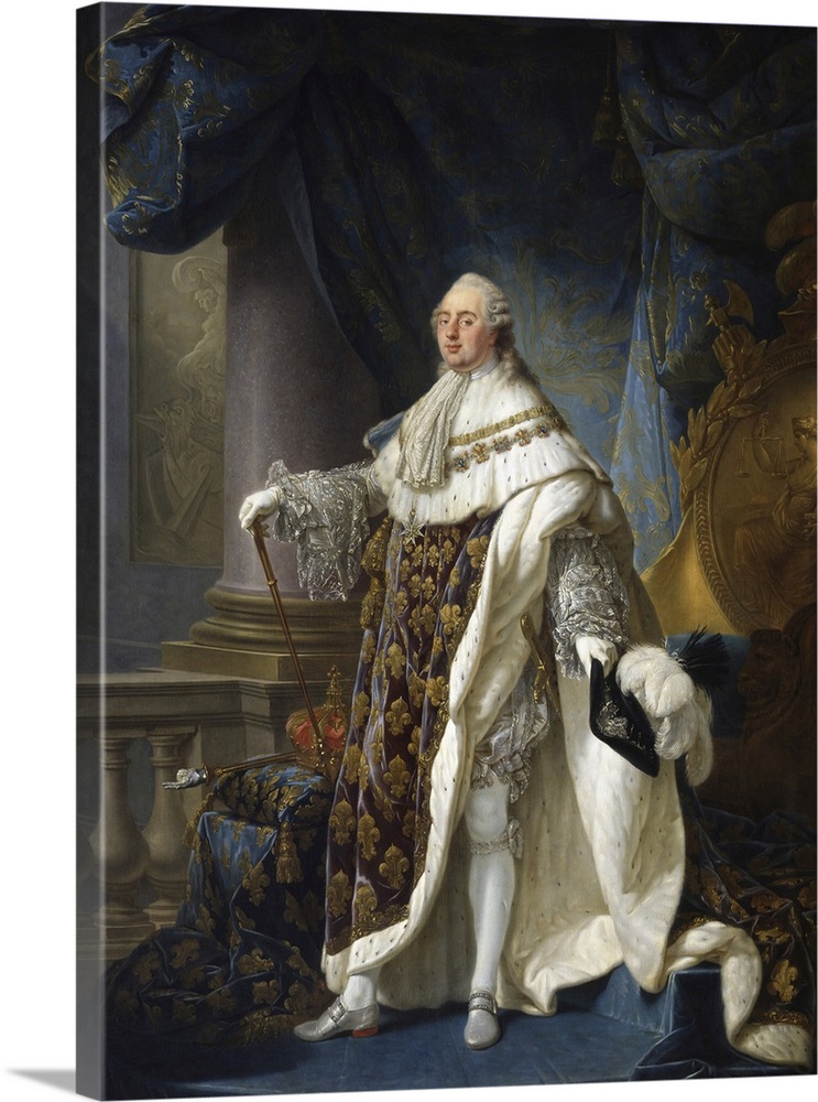 Oil painting portrait of Louis XVI, King of France, dressed in his grand royal attire.