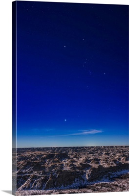 Orion And Sirius Over The Moonlit Badlands Of Dinosaur Provincial Park, Alberta, Canada