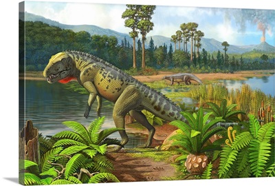 Ornithosuchus Reptiles Grazing Prehistoric Wetlands
