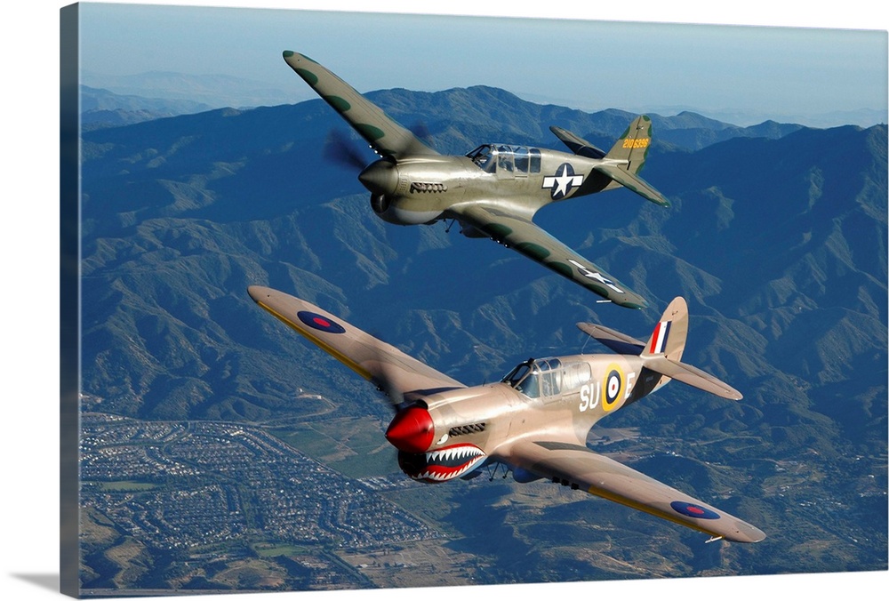 P-40 Warhawks flying over Chino, California.