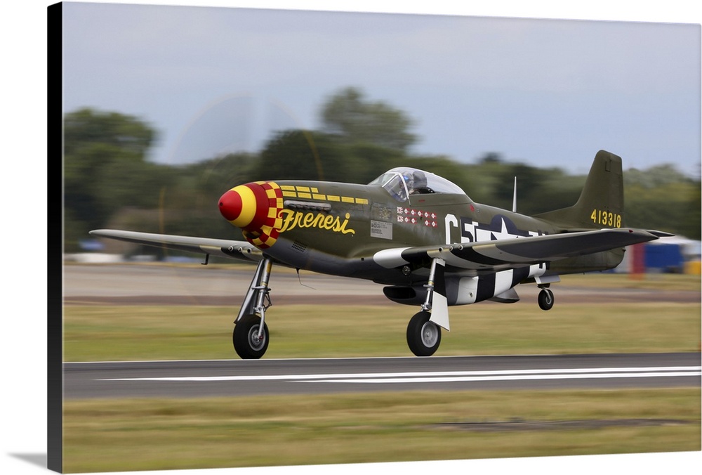 P-51D Mustang taking off during RIAT-2017 airshow, Fairford, England, United Kingdom.