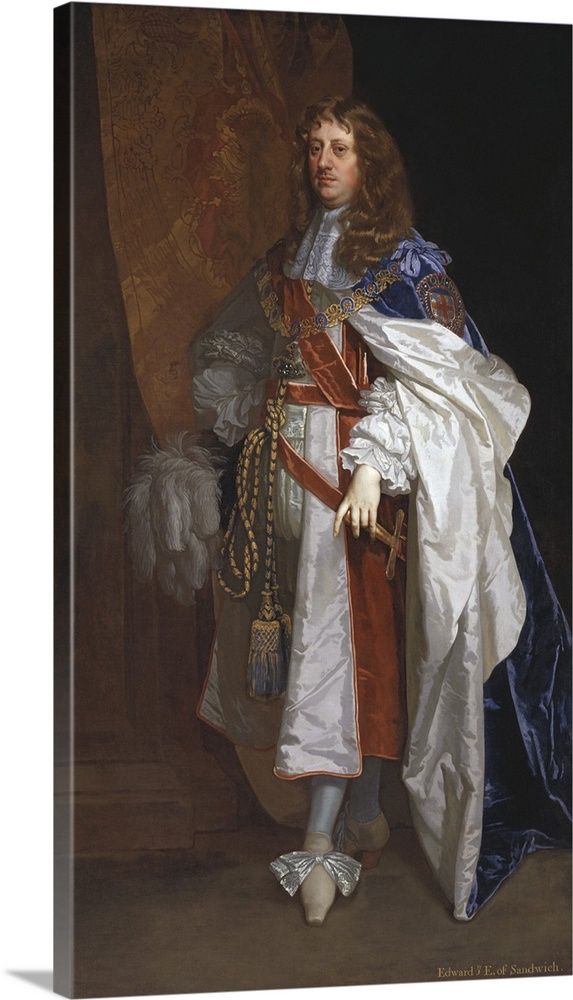 Painted portrait of Edward Montagu the First Earl of Sandwich, by Sir Peter Lely.