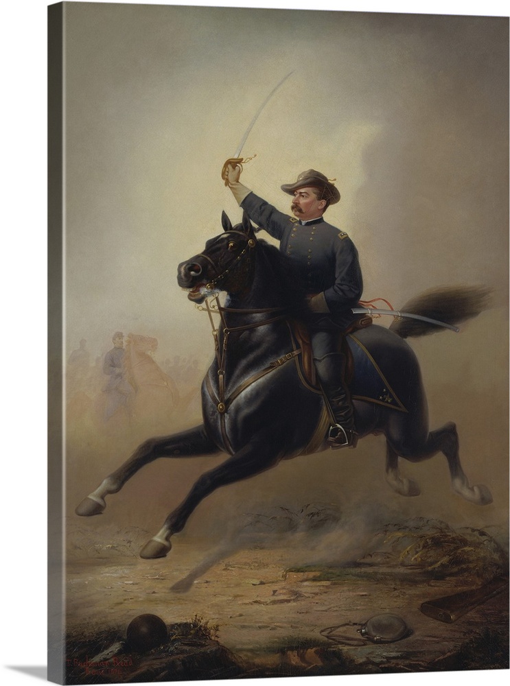 Vintage American Civil War painting of General Philip Sheridan making his famous ride from Winchester. Original was painte...