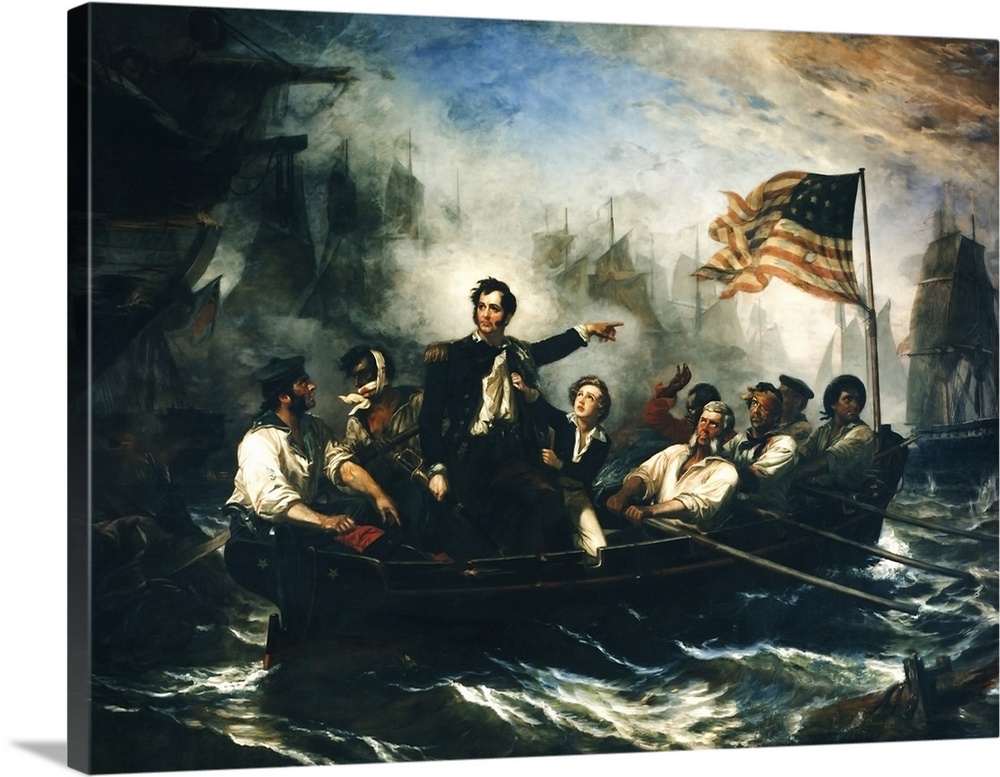 Painting of Oliver Hazard Perry and his crew during The Battle of Lake Erie.