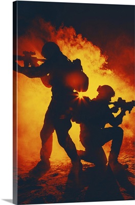 Pair Of Army Soldiers Attacking In The Smoke