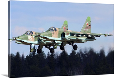 Pair Of Su-25 Attack Aircraft Of The Russian Air Force Landing, Kubinka, Russia