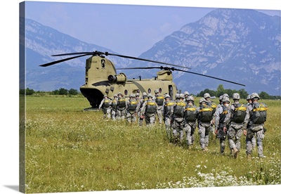 Paratroopers participate in a training jump with a CH-47 Chinook