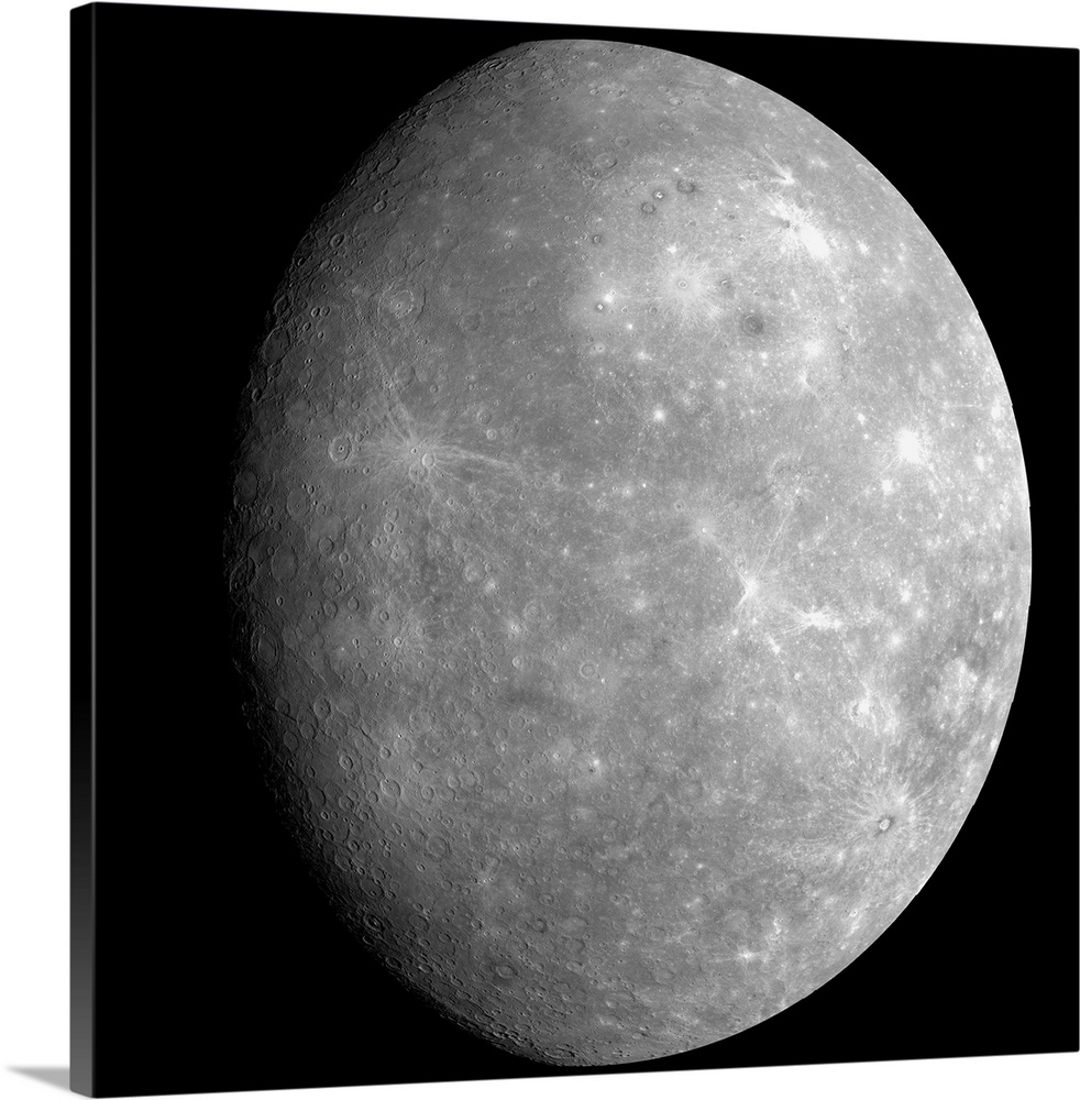 Mosaic of the planet Mercury as seen from the MESSENGER spacecraft on the mission's first flyby of the planet.