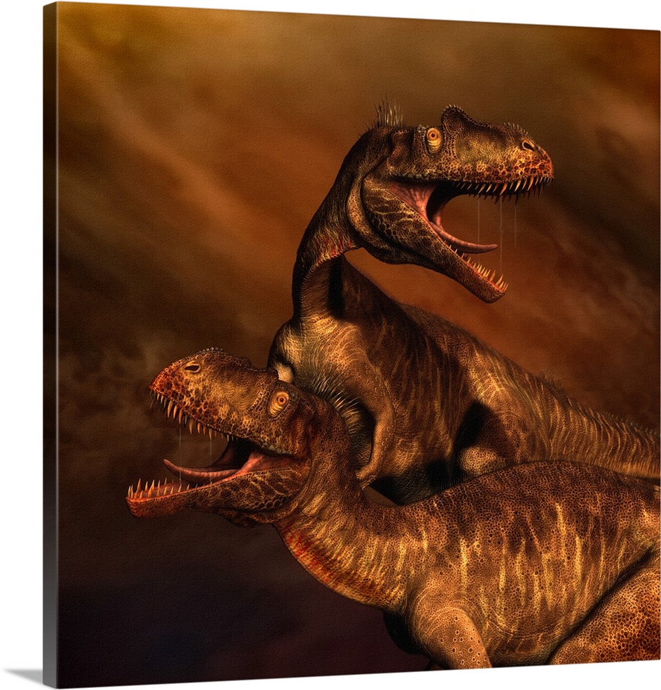 Portrait of a pair of Megalosaurus dinosaurs.