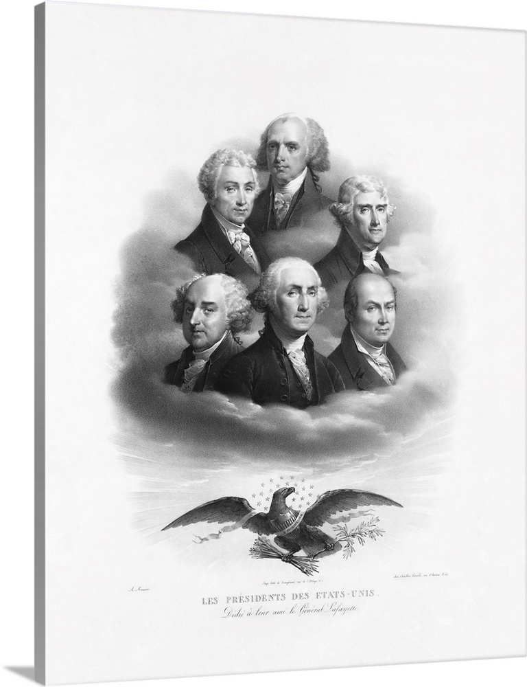 Portraits of Presidents George Washington, John Adams, Thomas Jefferson, James Madison, James Monroe, and John Quincy Adams.
