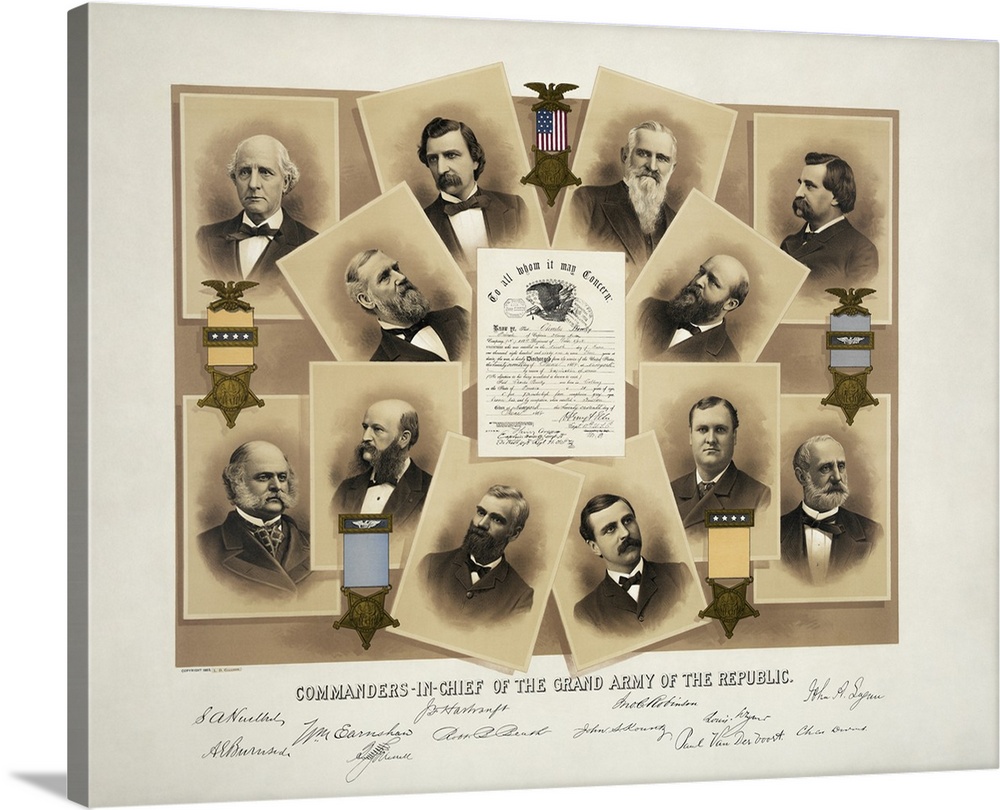 Portraits of the twelve Commanders in Chief of the Grand Army of the Republic.