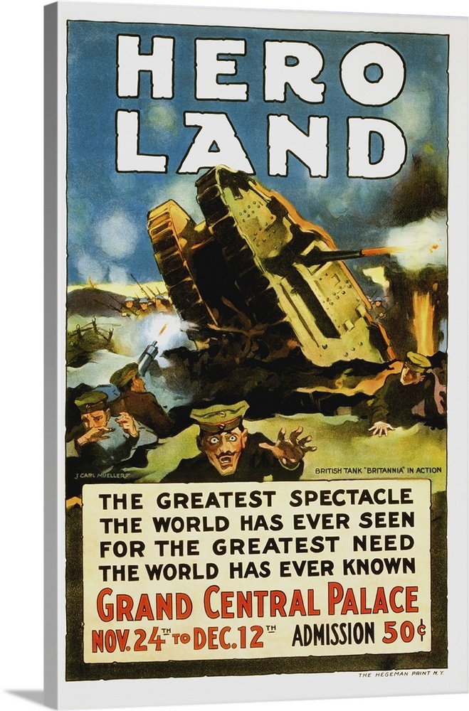 U.S. military history artwork featuring a battle scene from Hero Land, a World War One fund-raising event held at Grand Ce...