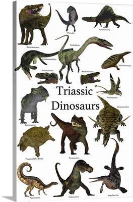 Poster of prehistoric dinosaurs and reptiles during the Triassic period