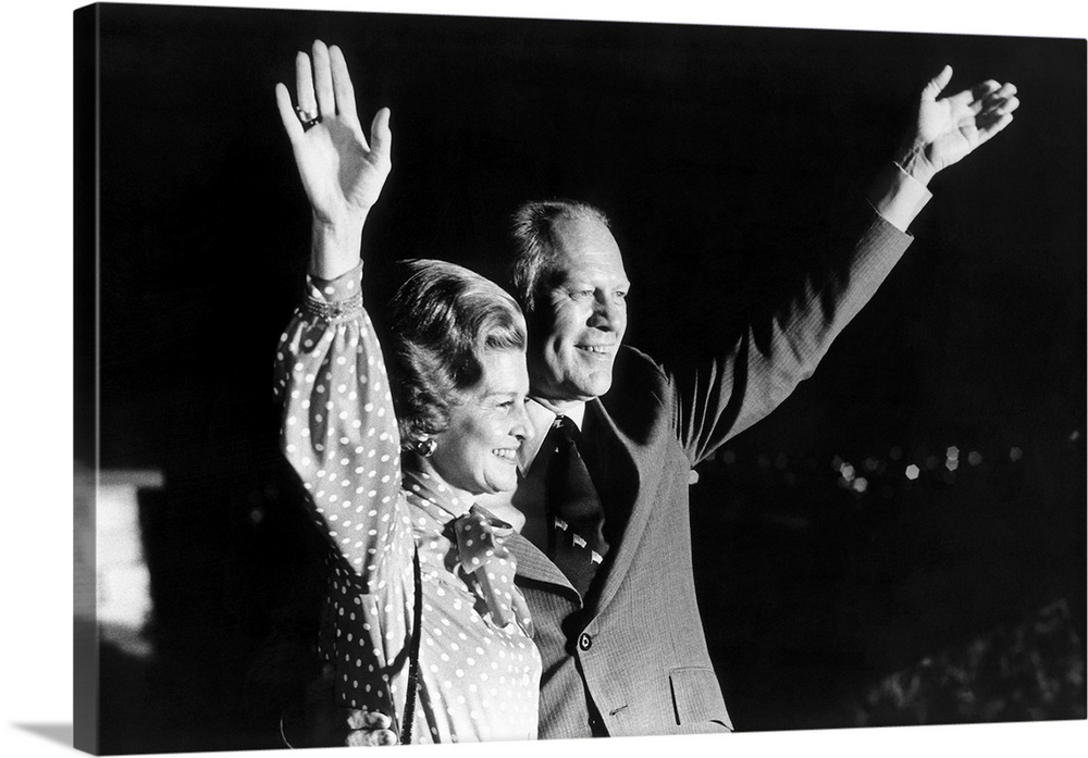 President Gerald Ford and First Lady Betty Ford, waving to a crowd on Independence Day, 1975.
