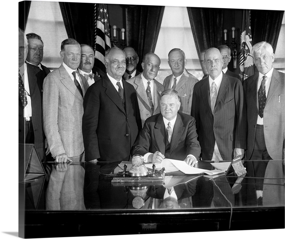 President Herbert Hoover signing the Farm-Relief Bill, 1929.