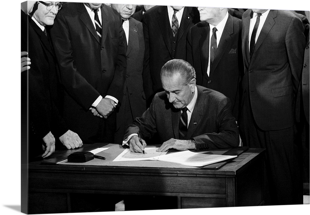 President Lyndon Johnson signing the Civil Rights Bill of 1968 into law.
