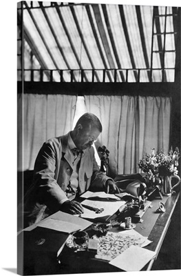 President Theodore Roosevelt Working On A Desk At His Country Home, Sagamore Hill, 1905