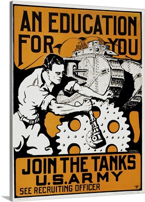 Propaganda Print Of A Man Conducting Mechanical Repairs On A U.S. Army Tank