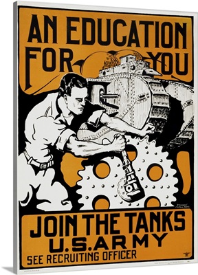 Propaganda Print Of A Man Conducting Mechanical Repairs On A U.S. Army Tank image thumbnail