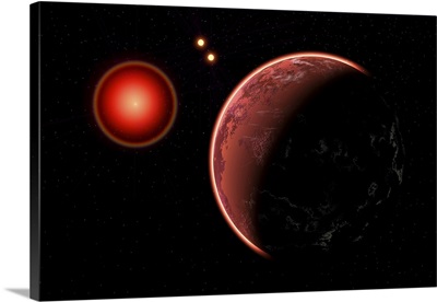 Proxima b planet orbiting the Proxima Centauri red dwarf star.