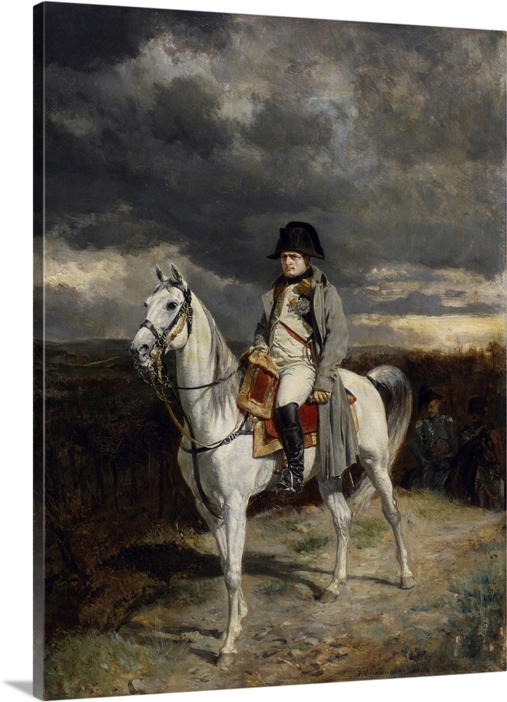Reproduction painting of Napoleon Bonaparte on horseback.