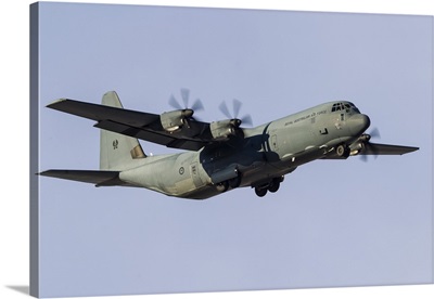 Royal Australian Air Force C-130J Hercules on final approach to Nellis Air Force Base.