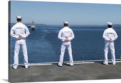 Sailors Man The Rails Aboard USS Essex