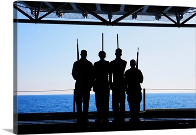 Sailors practice color guard drills aboard USS Kearsarge
