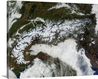 Satellite image of The Alps mountain range