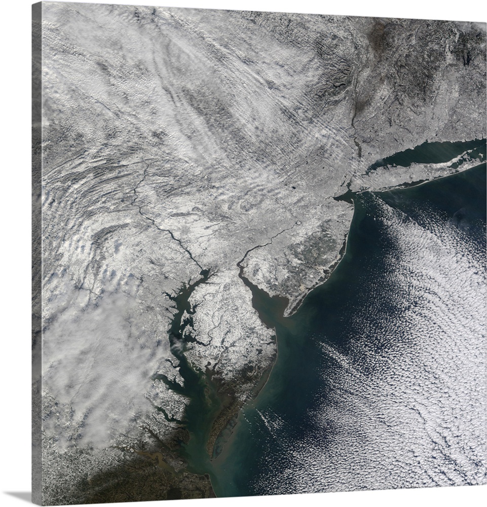 Satellite view of a Noreaster snow storm over the United States
