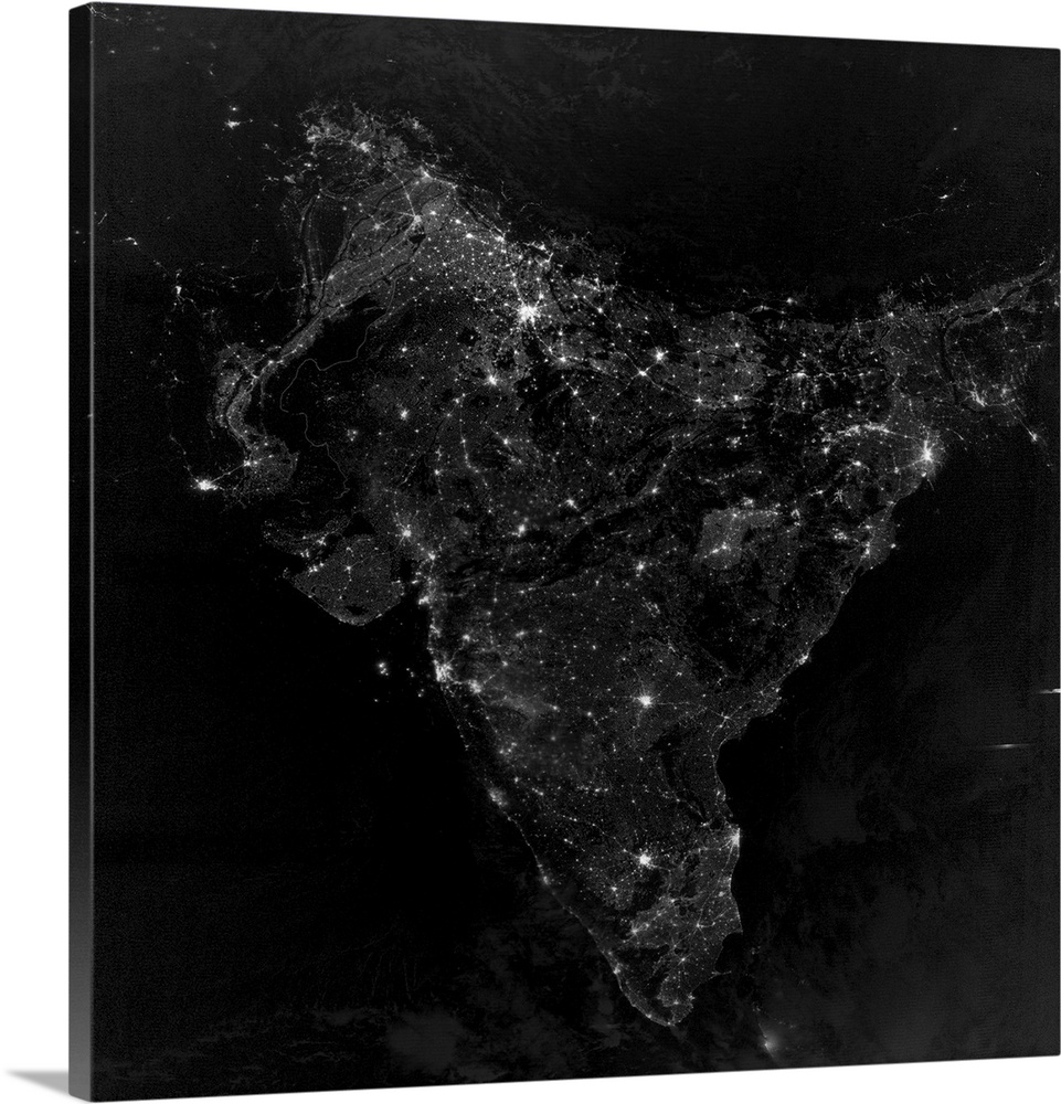 November 12, 2012 - Satellite view of city, village, and highway lights in India.