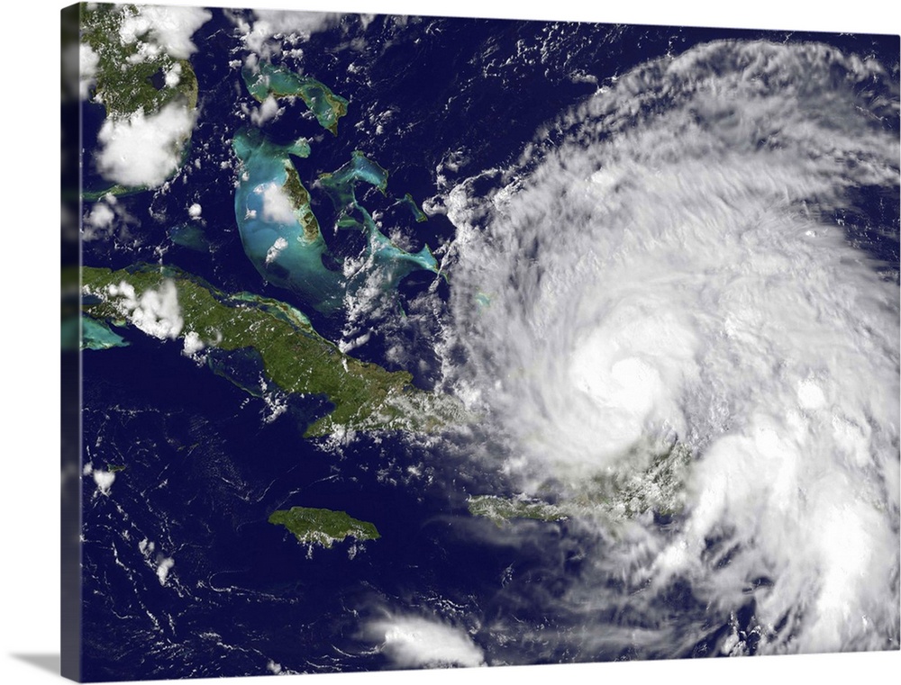 August 23, 2011 - Satellite view of Hurricane Irene approaching the Bahamas. No eye is visible in this image, but the exte...