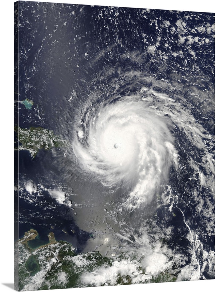 Satellite view of Hurricane Irma over the Leeward Islands and Puerto Rico.