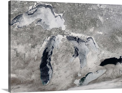 Satellite view of ice on the Great Lakes, United States