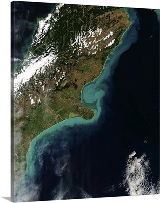 Satellite view showing sediment near Christchurch, New Zealand