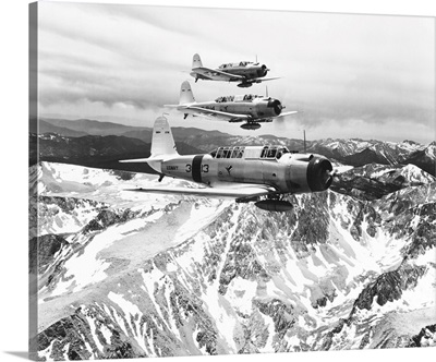 SB2U-1 Vindicator Aircraft Of The U.S. Navy Conducting A Sortie Over Mount Whitney