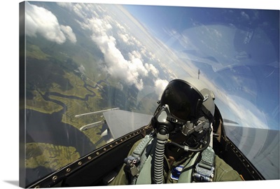 Self-portrait of an aerial combat photographer during takeoff