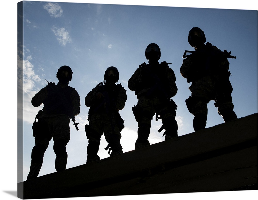 Silhouettes of S.W.A.T. officers holding their guns.